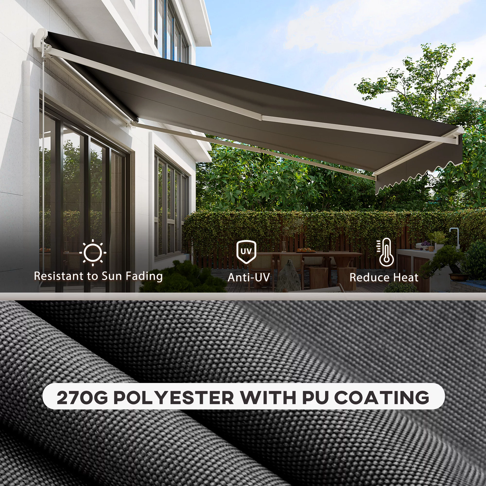 Outsunny 12' x 10' Electric Retractable Awning w/ Remote Controller, Gray