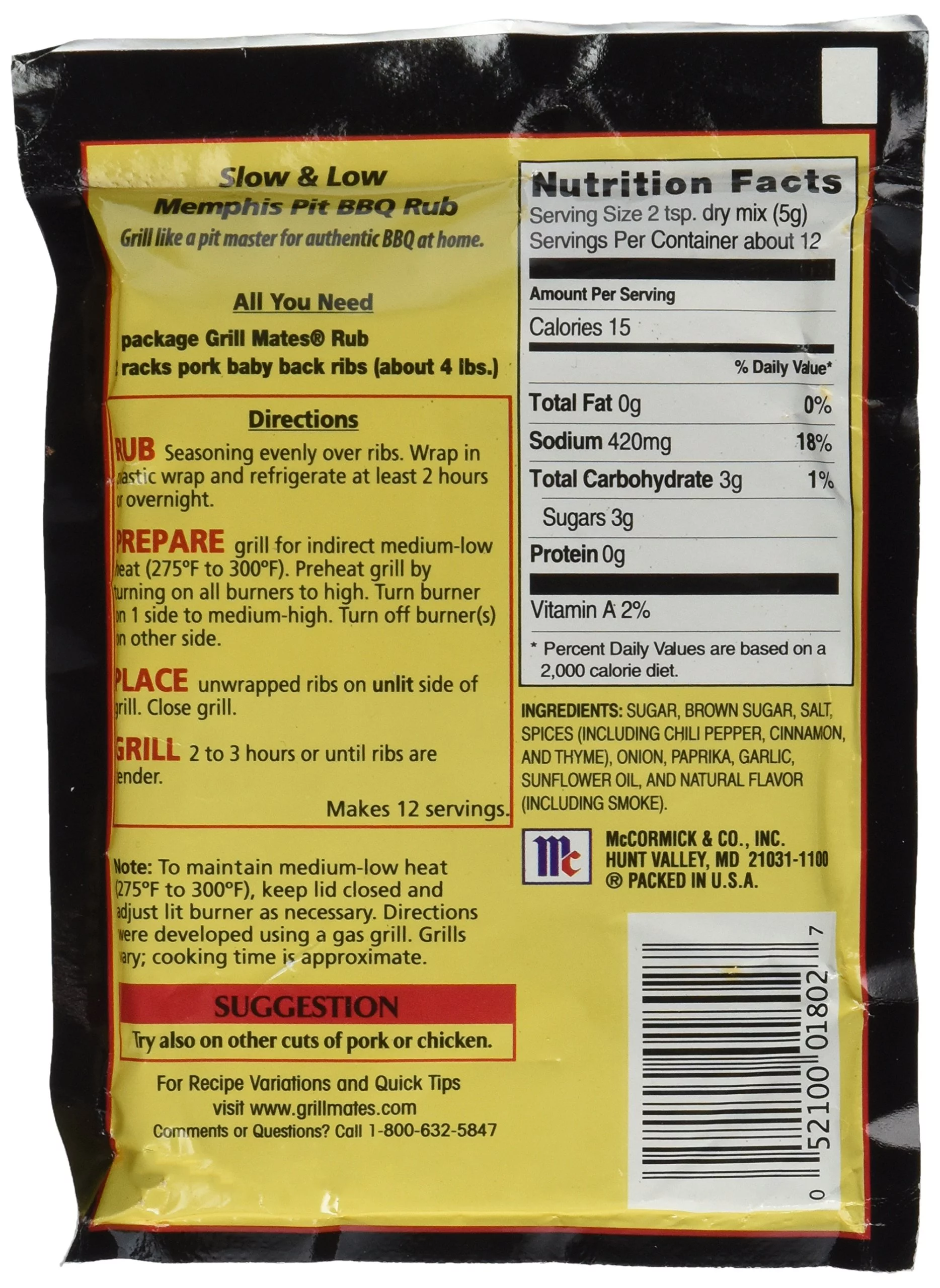 Mccormick Grill Mates Slow & Low Memphis Bbq Rub, 2.25 Oz (Pack - 4)