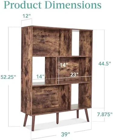 YFbiubiulife 3-Tier Mid-Century Modern Wooden Bookcase  6-Cube Organizer for Nursery   Room  Living Room  w/Removable Back Panels  Pine Legs - Walnut