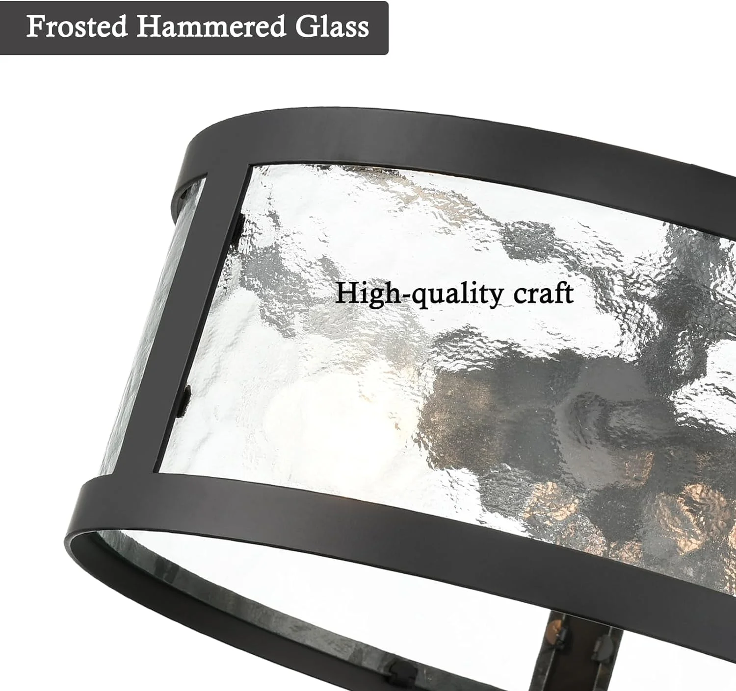 Farmhouse Semi Flush Mount Ceiling Light Black Light Fixtures Ceiling Mount 2-Light with Hammered Glass for Bedroom Kitchen Bathroom Entryway Proch