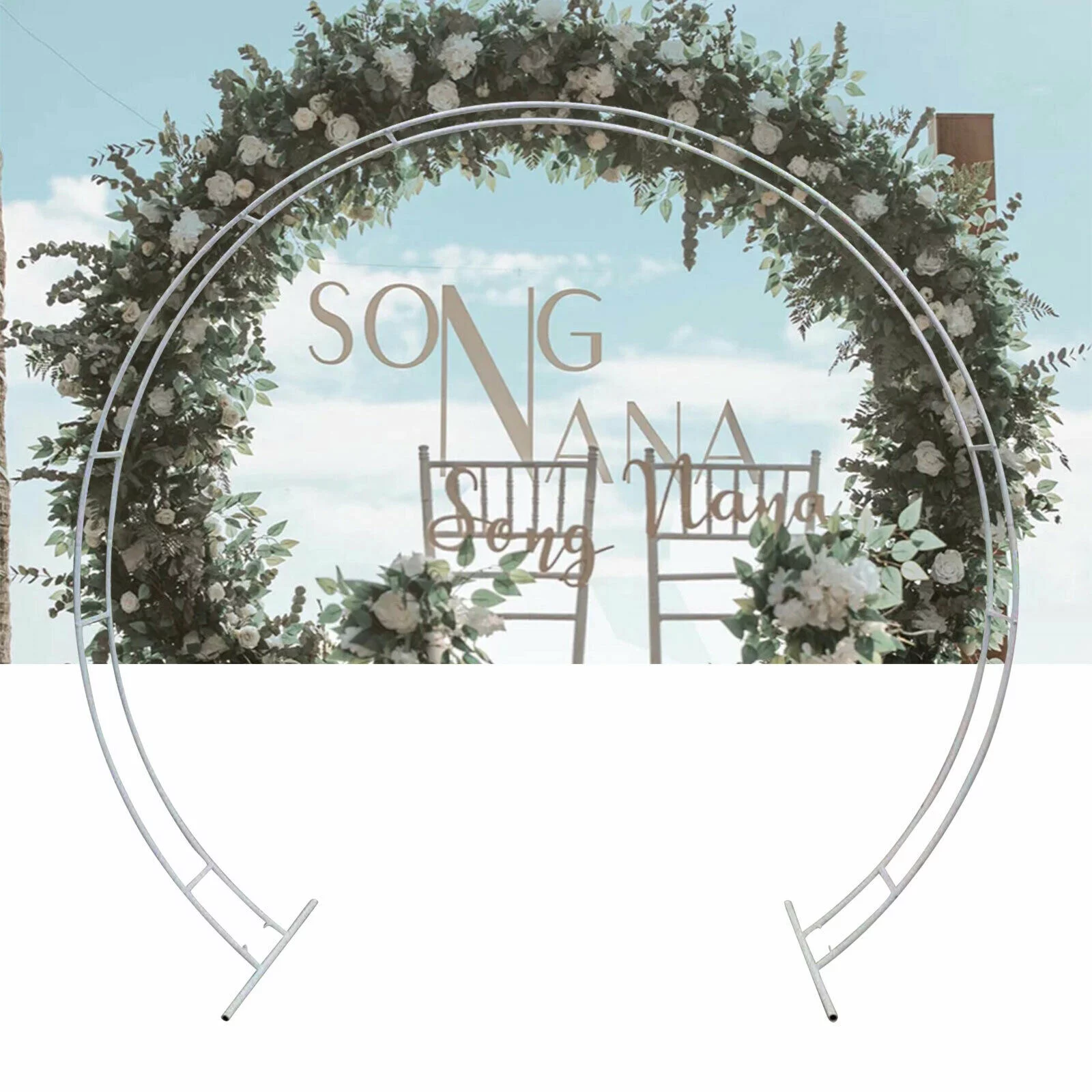YIYIBYUS 2.7M Wedding Arch Circle Backdrop Stand Party Backdrop Photography Props Rack Metal Flower Balloon Frame Anniversary Events Road Guide White