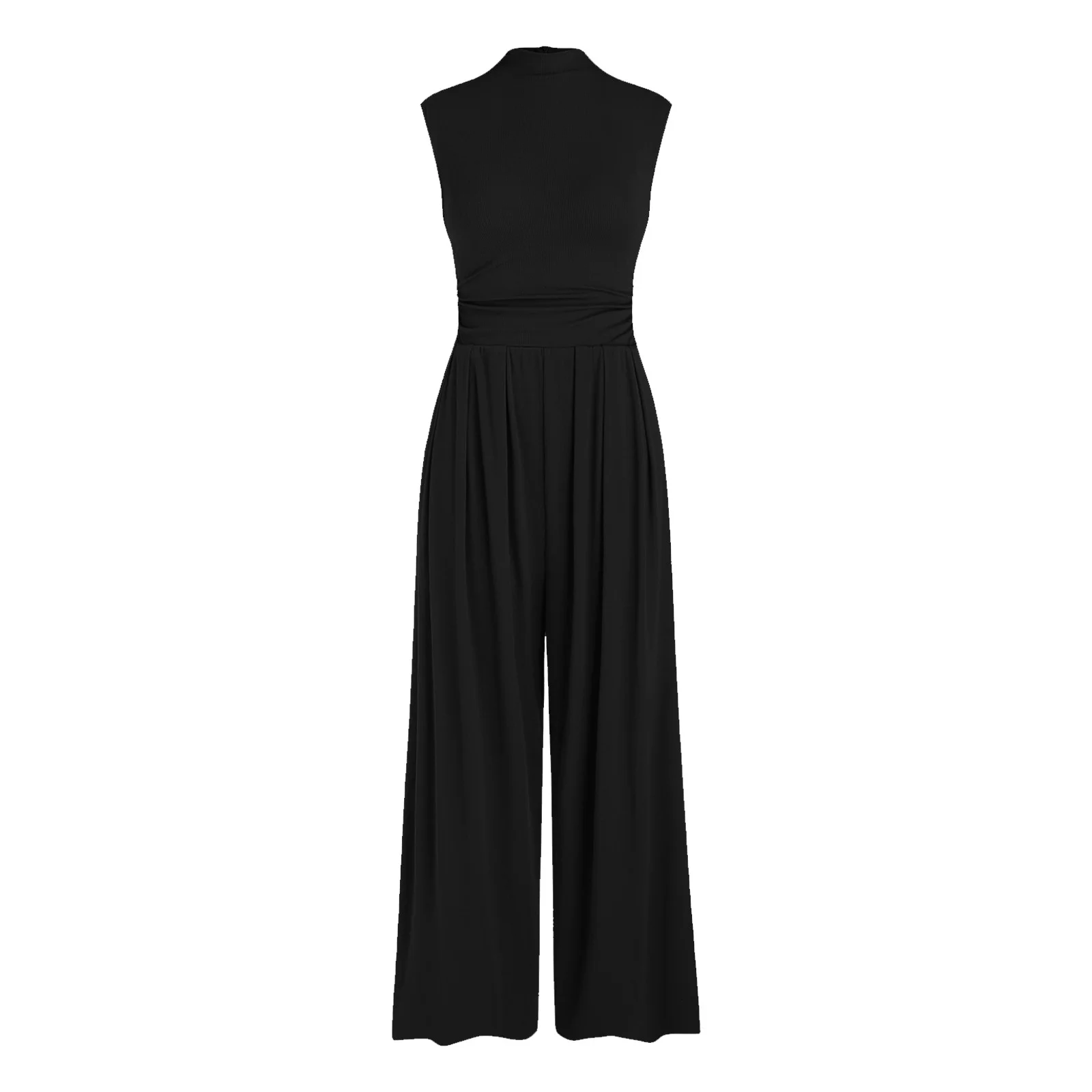 Women's Summer Wide Leg Jumpsuits V Neck Sleeveless High Waist Vacation Linen Rompers Dressy