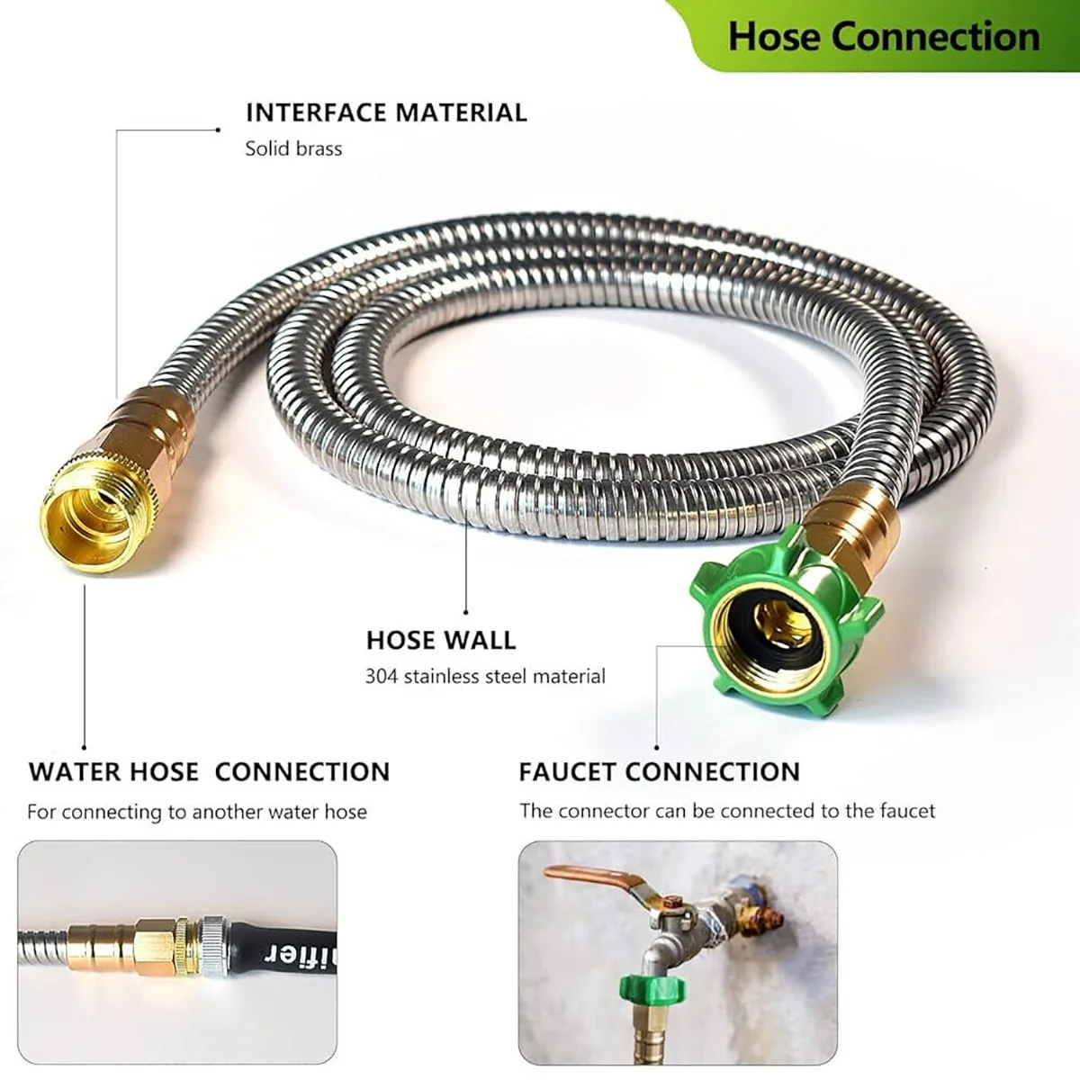 WSYW 50FT Stainless Steel Metal Garden Water Hose Pipe Flexible Lightweight