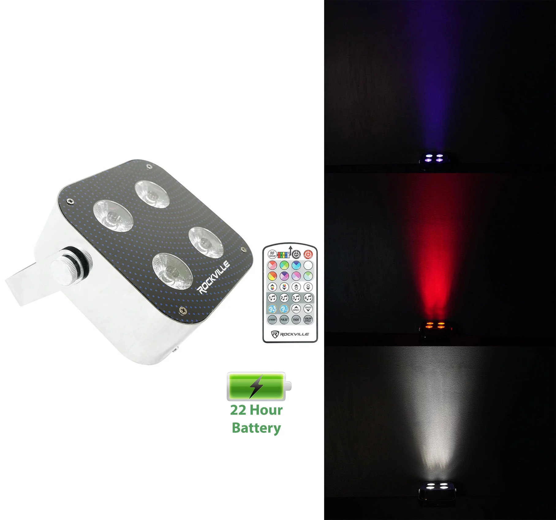 (3) Rockville MINI RF4 RGBWA+UV DMX DJ/Party LED Wash Lights+4-Ch. RF Par Remote