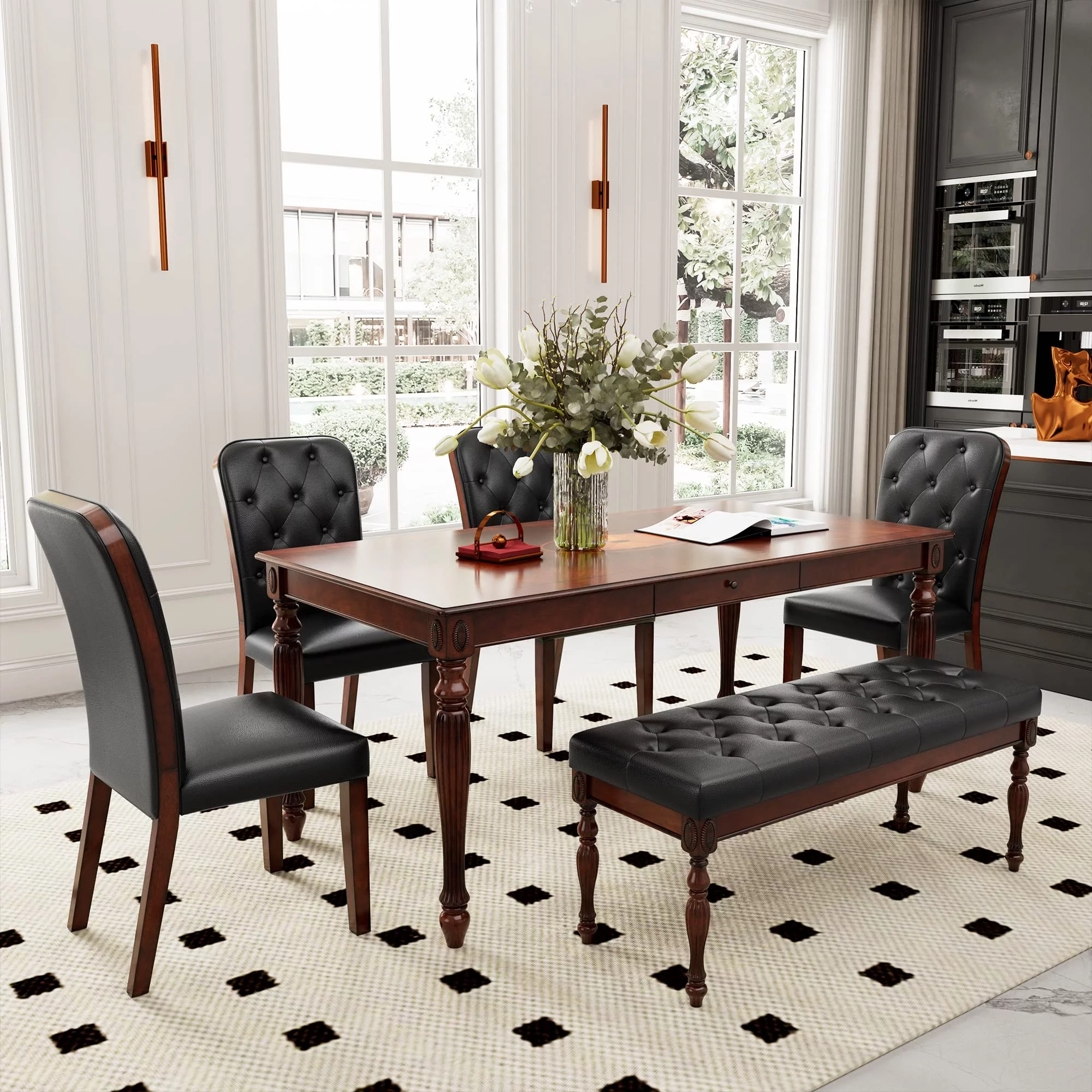 JESONVID Solid Wood Dining Table with Drawer, 67.3