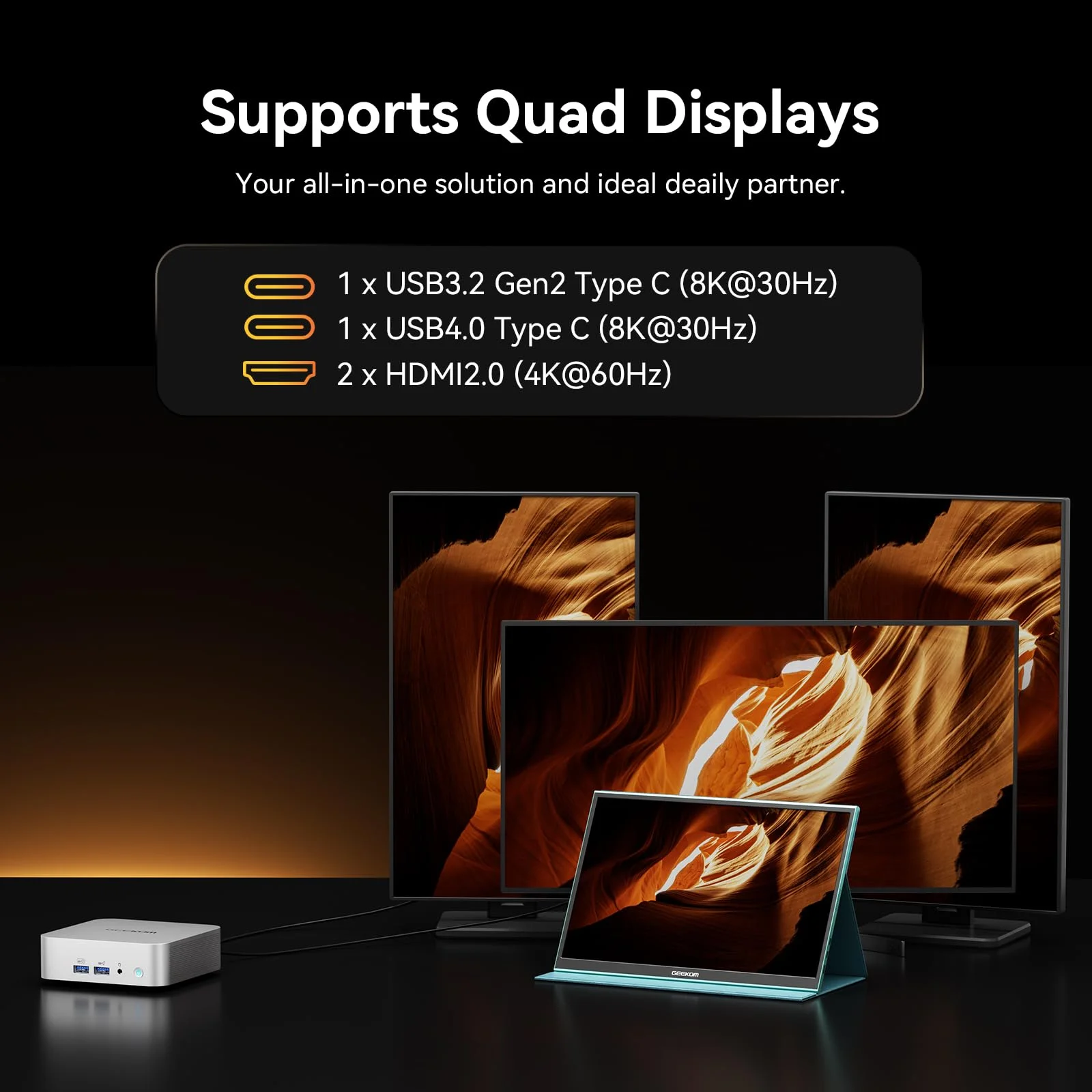 GEEKOM A8 Mini PC, AMD Ryzen 7 8845HS Mini Computers (up to 5.1GHz), 32GB DDR5 5600MHz RAM & 1TB PCIe 4.0 SSD, Windows 11 Pro Mini Desktop, AMD Ryzen AI/Radeon 780M/WiFi 6E/BT5.2/USB4/8K