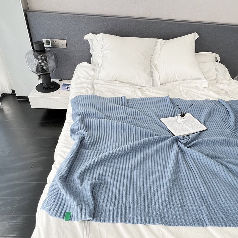 Wicker Knitted Sofa Blanket, Classic Design, Blue (45 