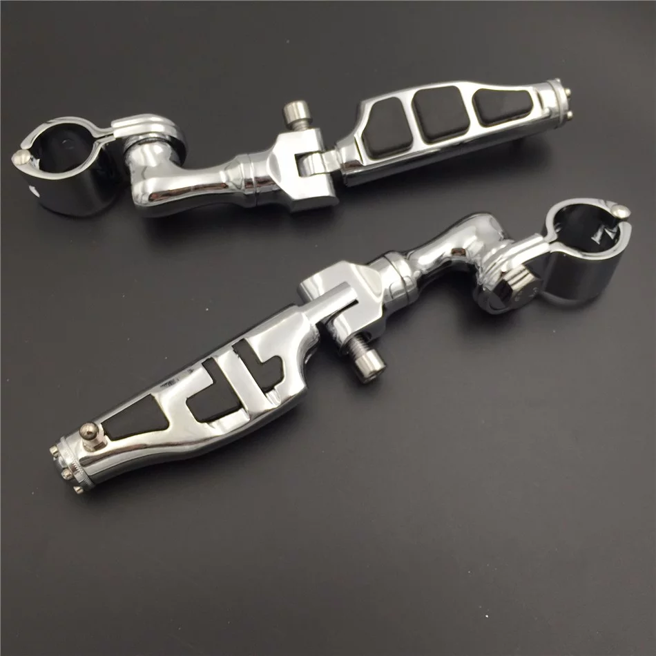 HTT-MOTOR Chrome Short Angled Peg Mounting Kit with Flat End Foot Peg Footrest For Bike with 1-1/2 inch (1.5