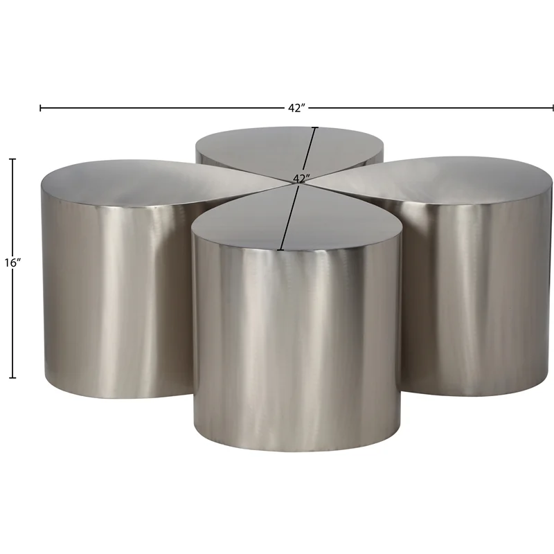 Meridian Furniture Petal 4-Piece Brushed Chrome Iron Metal Coffee Table