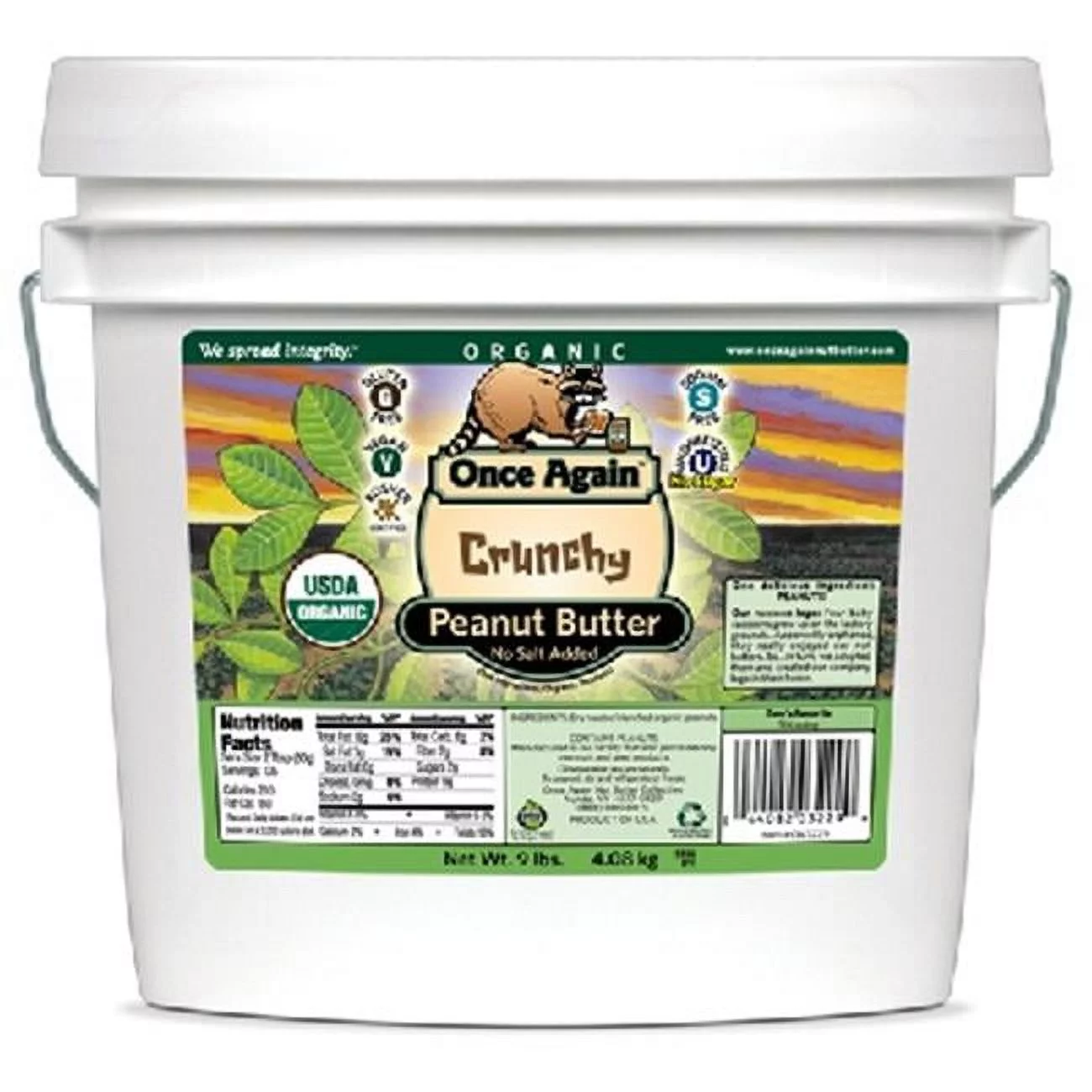 Once Again Unsweetened Crunchy Organic Peanut Butter 9 lb