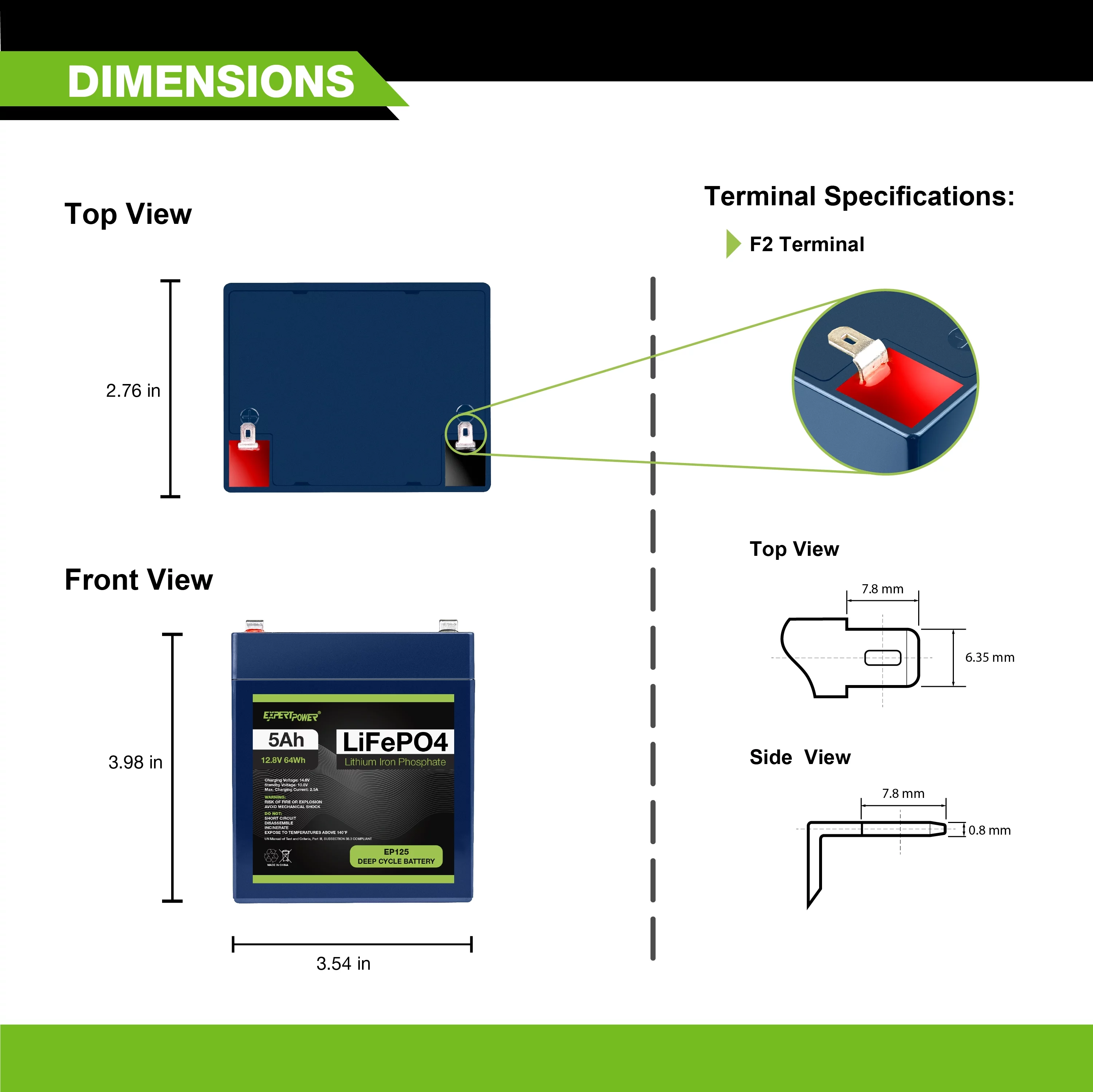 ExpertPower 12V 5Ah Lithium LiFePO4 Deep Cycle Rechargeable Battery | 2500-7000 Life Cycles & 10-Year Lifetime | Built-in BMS