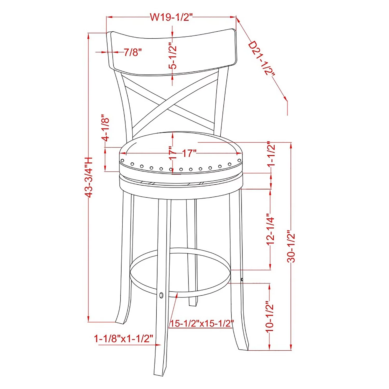 Furniture of America Hillcrest Wood Swivel Barstool-Set of 2, 29-in