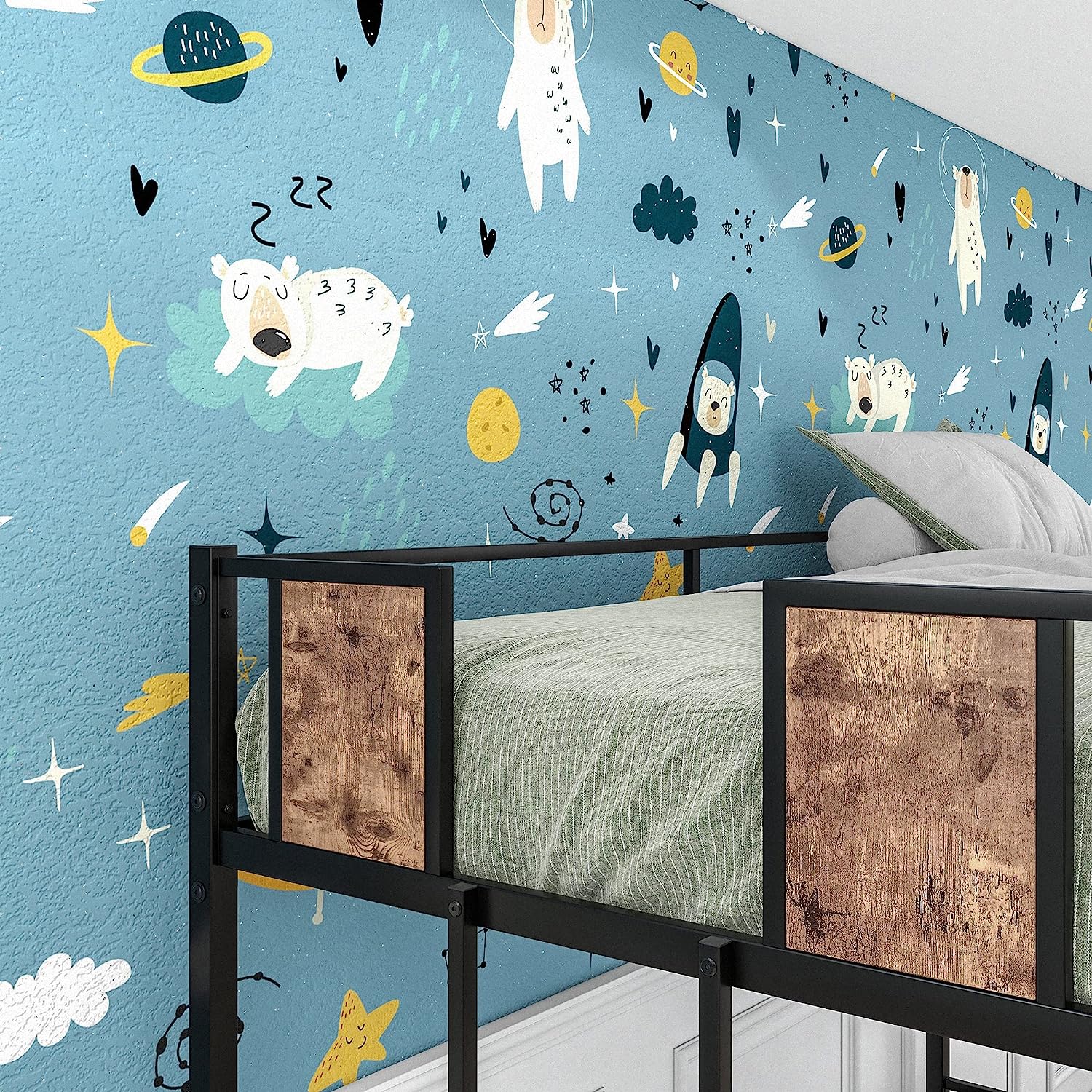 OUWI Twin Over Full Bunk Bed with Metal Frame Sturdy Guard Rail and Safety Ladder, Black