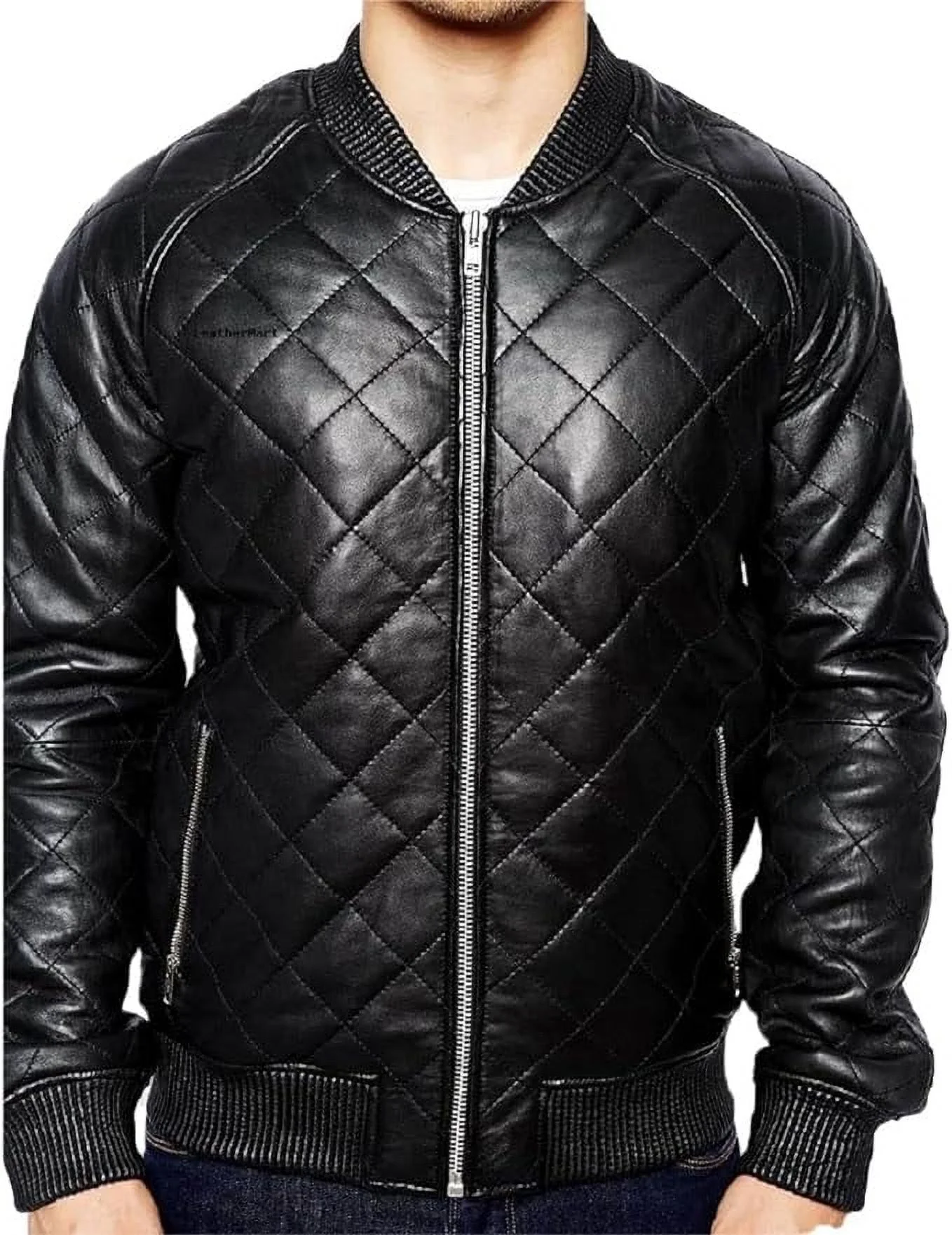 New Men's Genuine Lambskin Leather Quilted Jacket Black Motorcycle Biker Jacket A216