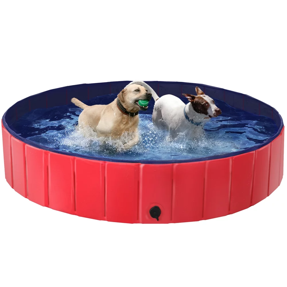 Alden Design 55.1 x 11.8 inch Foldable Pet Pool Swimming for Indoor/Outdoor, XL, Red