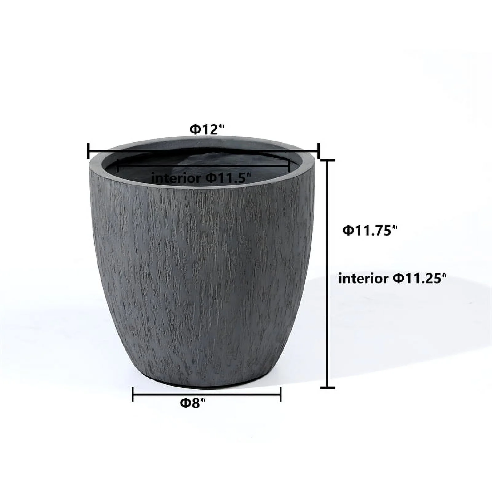 LuxenHome Gray MgO 11.75in. H Round Planter