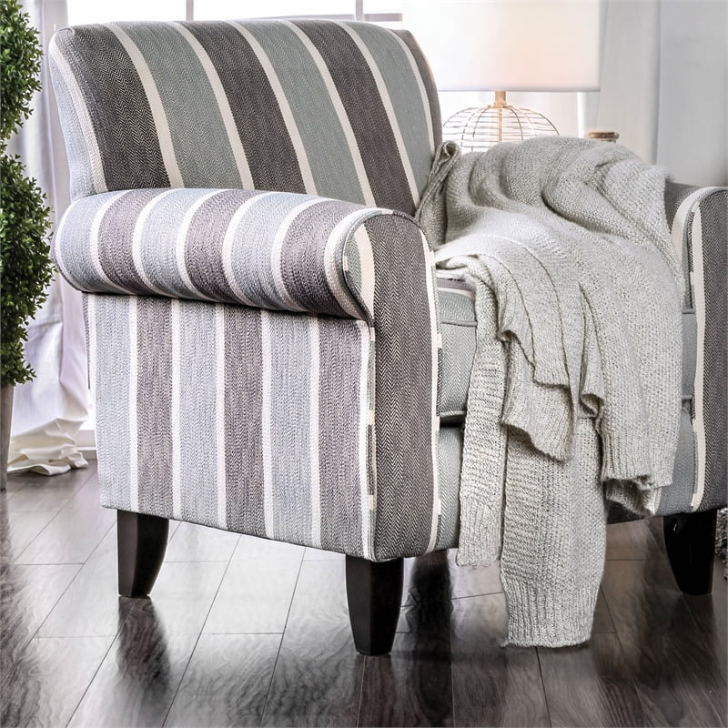 Furniture of America Joyce Transitional Fabric Striped Accent Chair in Blue Gray