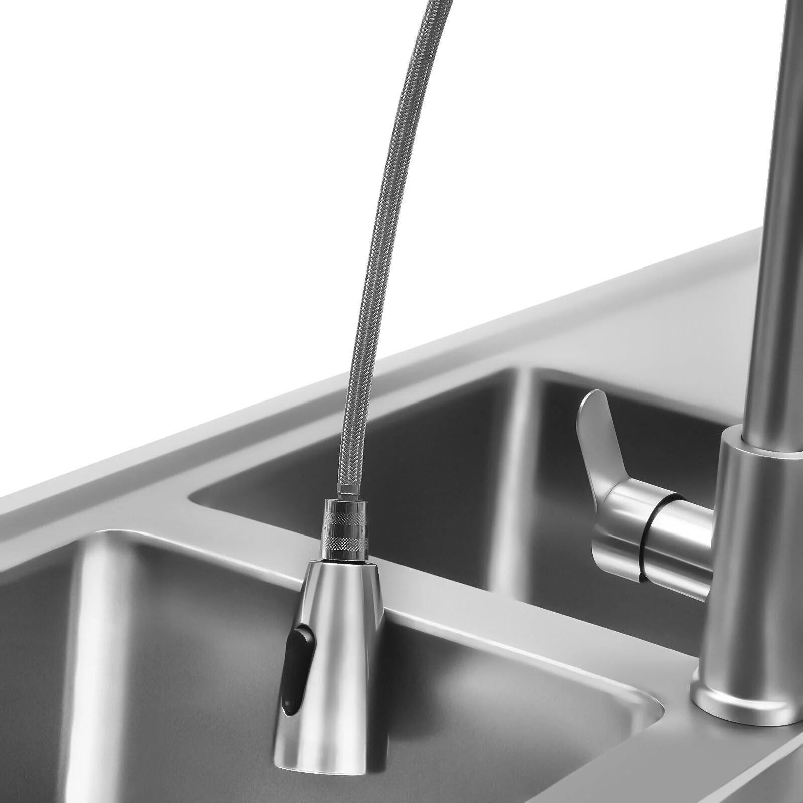 Commercial Restaurant Kitchen Sink Double Bowl Sink With 2 Shelves 201 Stainless Steel Utility Sink Free-standing Sink & Faucet Combo With Strainer (Double Bowl)