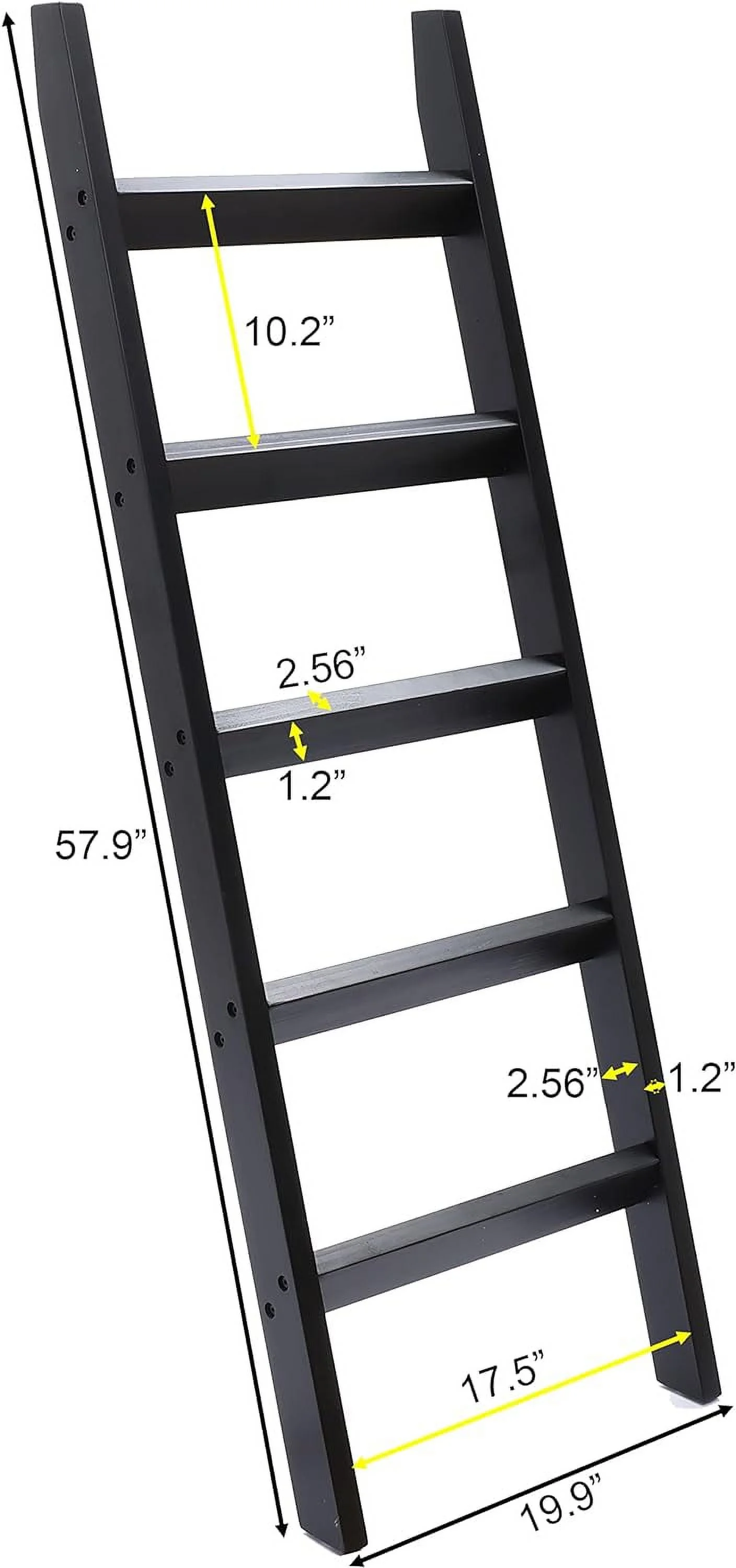 Black Wood 5Ft Decorative Blanket Ladder, Hallops Blanket Ladder, Premium Wood Rustic Ladder Shelf, Ladder Shelf For Quilt, Rustic Farmhouse Decor, Vintage Wooden Ladder Shelf