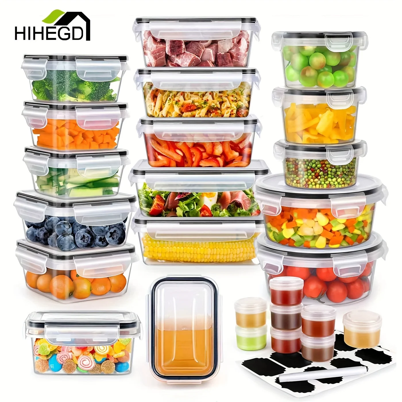 50pcs Food Storage Containers With Lids Airtight, Plastic Lunch Containers For Pantry Kitchen Organization Storage (25 Lids   25 Containers), Meal Prep Containers With Labels & Marker