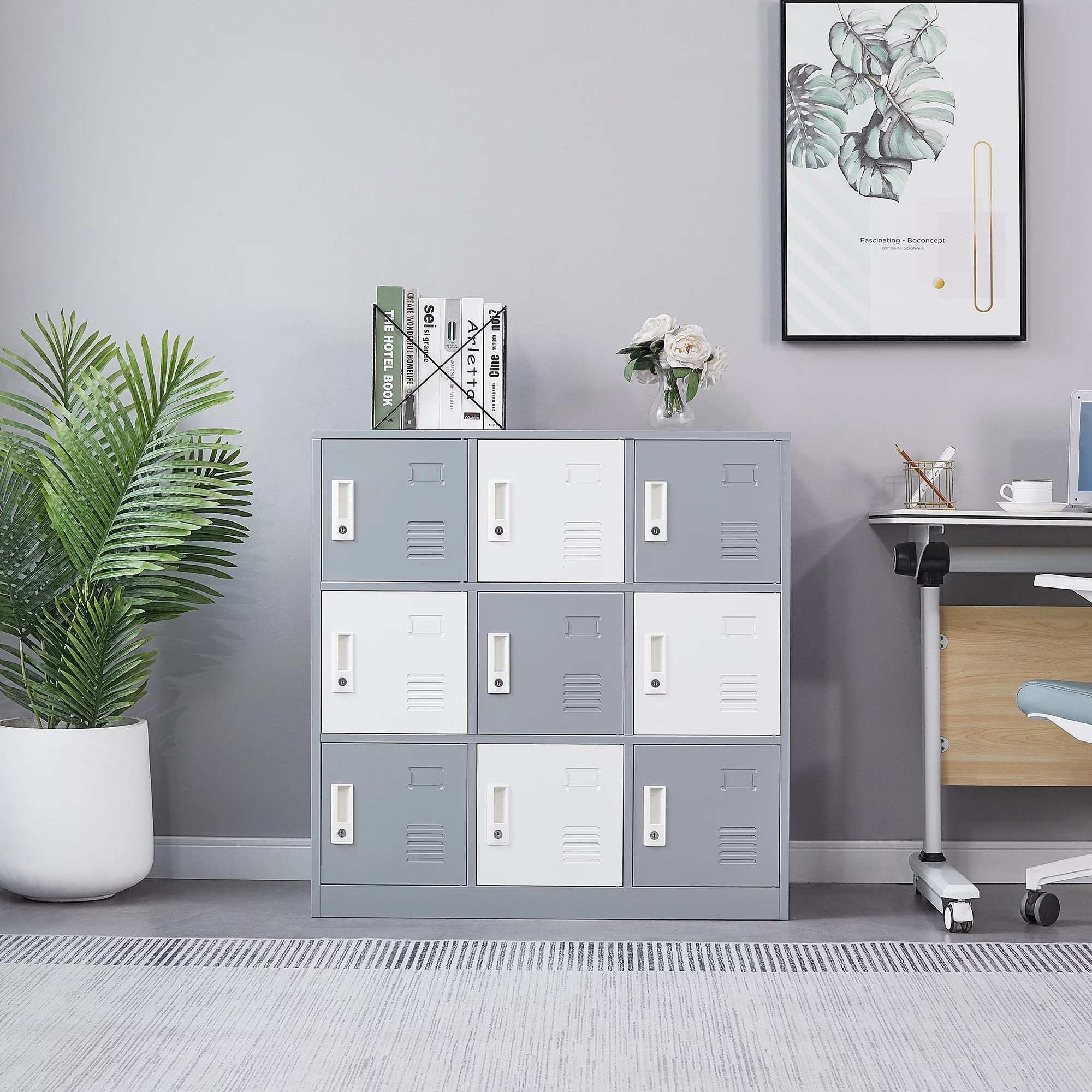 Ouyessir 9 Doors Metal Locker Employees Storage Cabinet with Card Slot and Locks for Office, Home, Bank, School, Gym