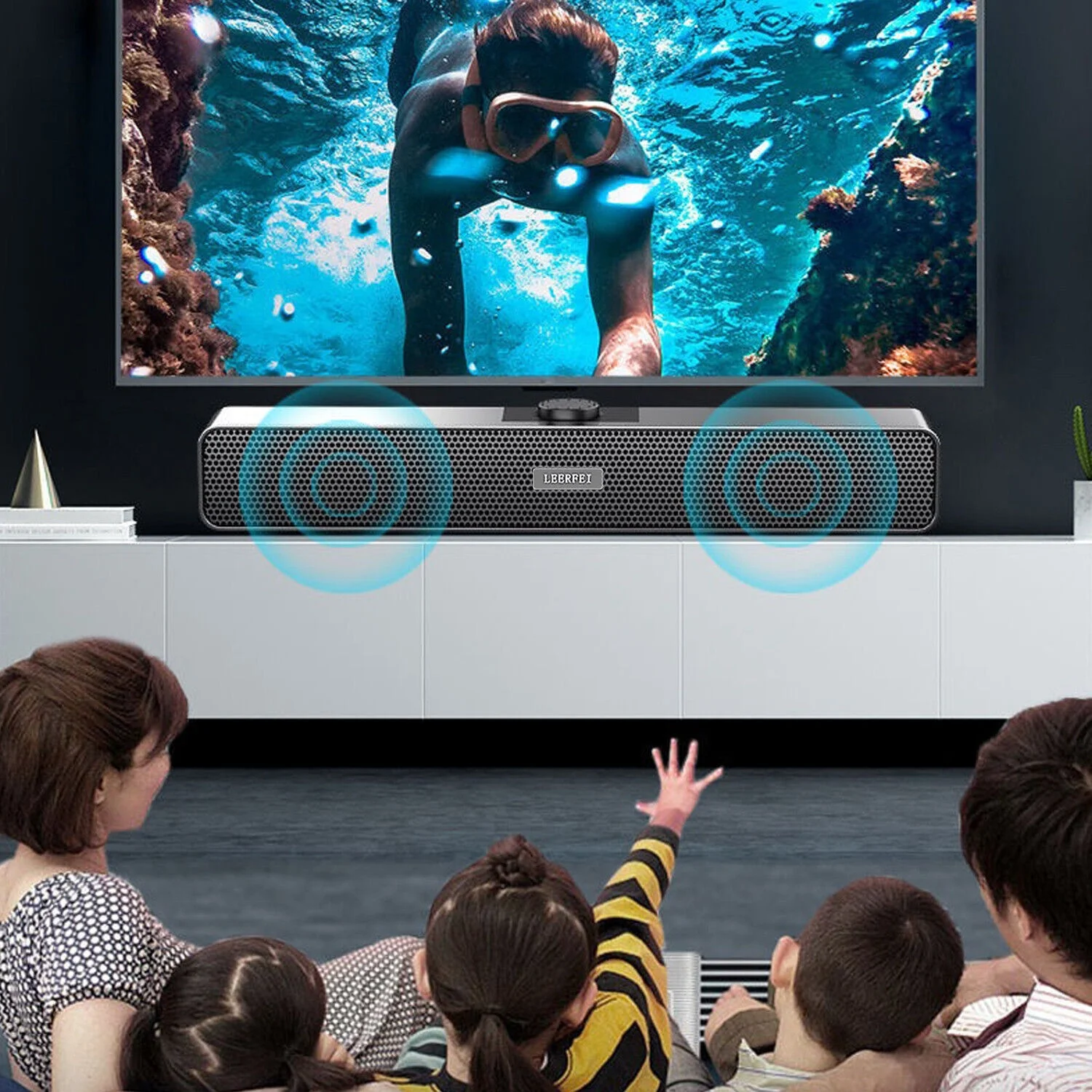 Bluetooth 5.0 Dual Speakers Surround Sound Bar System Subwoofer TV Home Theater