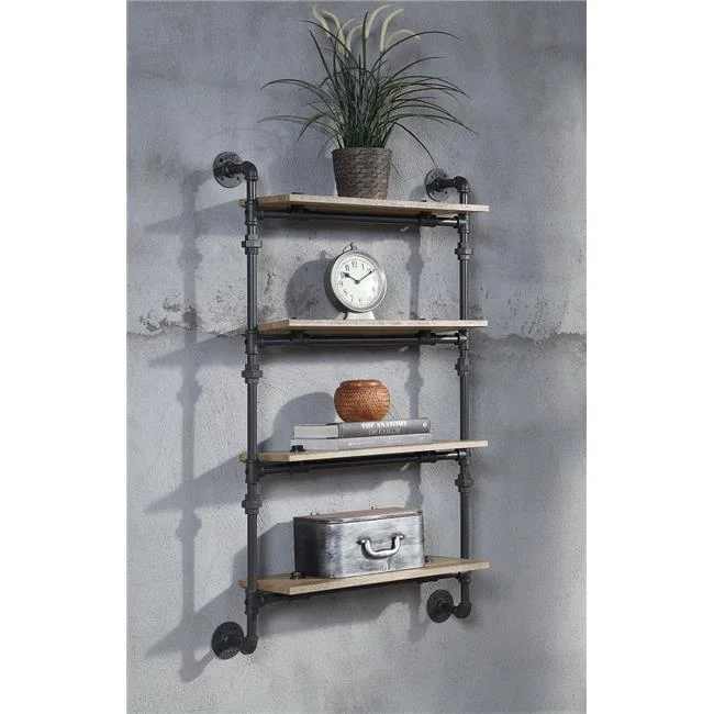 28 x 9 x 47 in. Brantley Wall Rack with 4 Shelves, Oak & Sandy Black