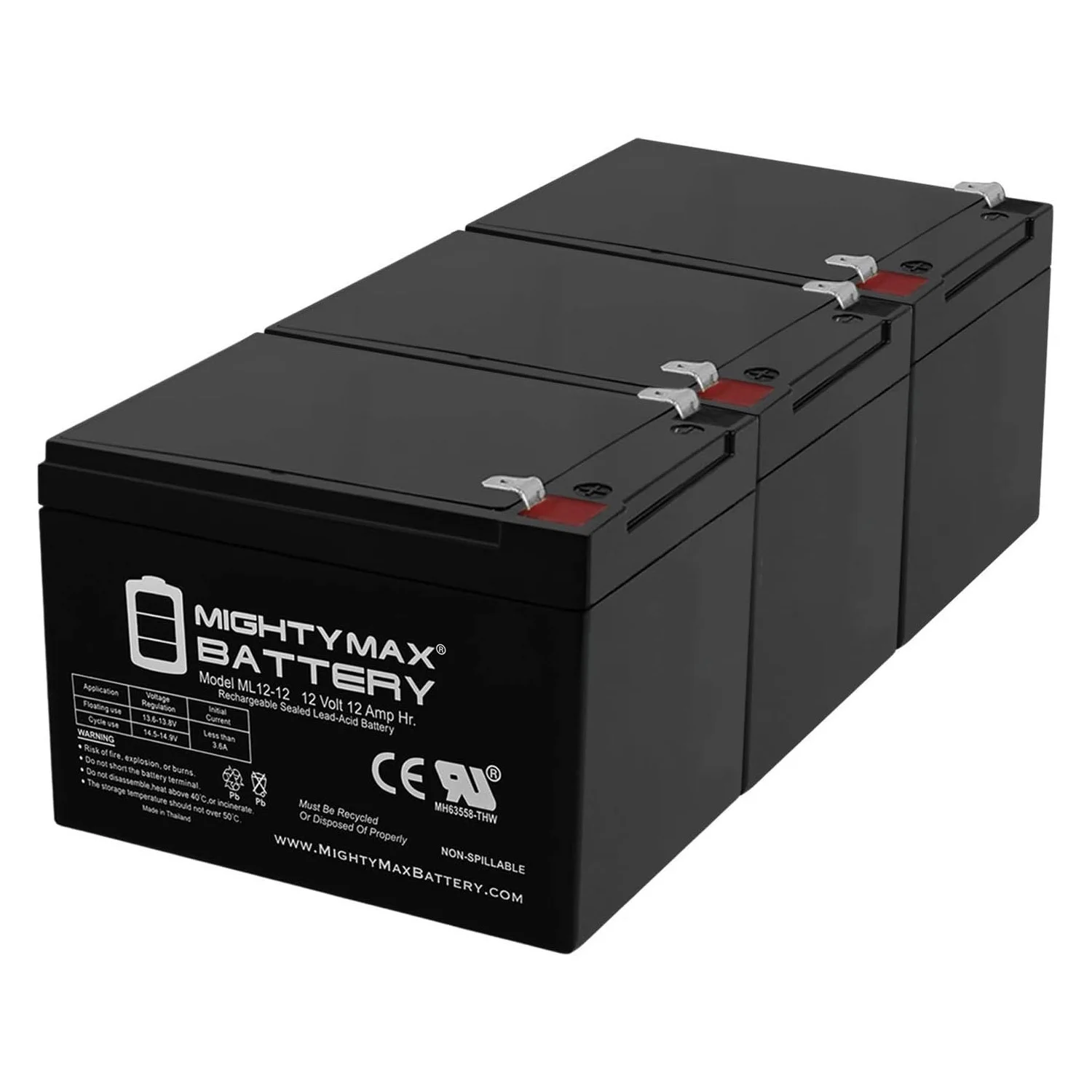 12V 12AH SLA Replacement Battery for MotoTec 36V Electric Pocket Scooter - 3 Pack