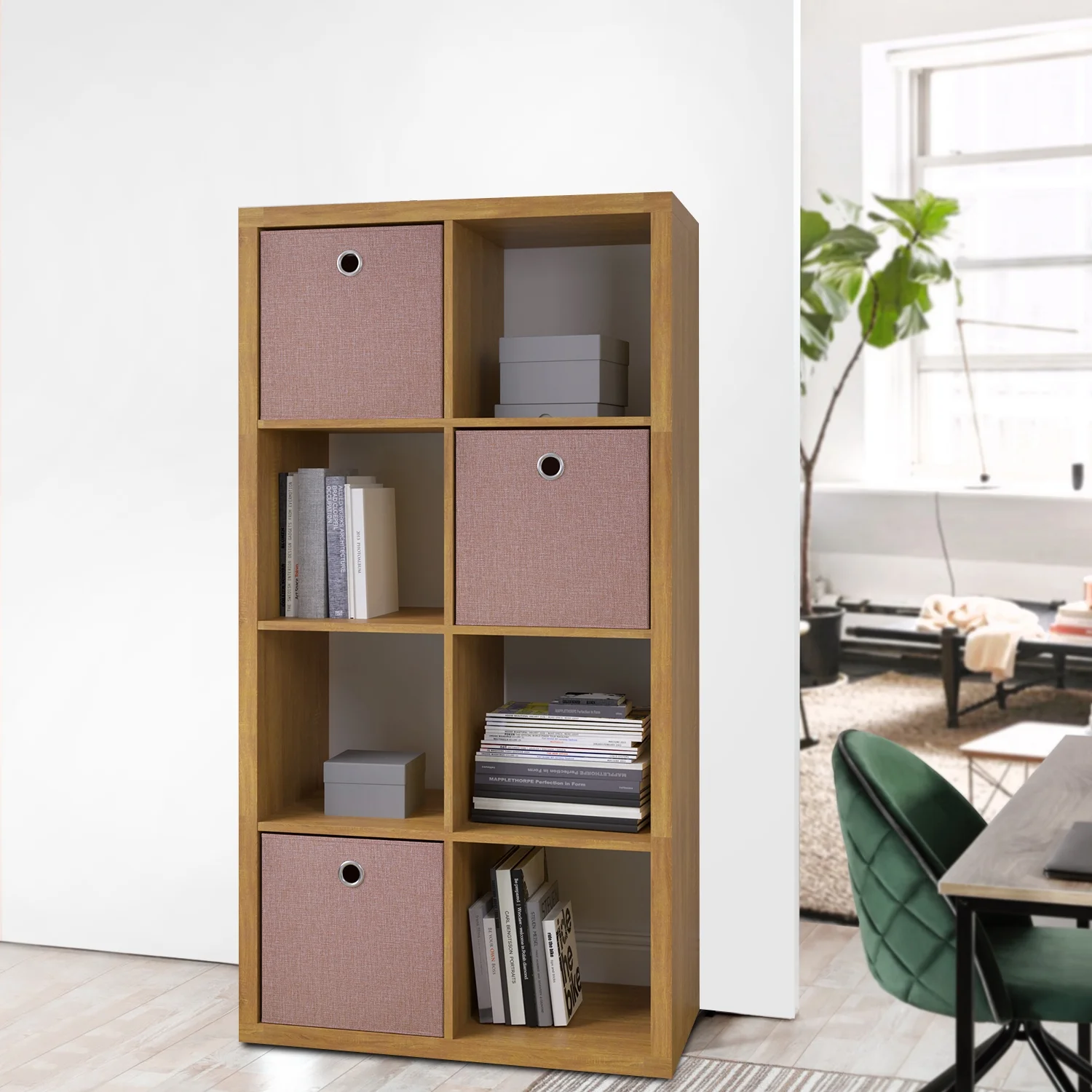 Minimalist 4-tier Wooden Frame Open Bookshelf with MDF Board, Walnut