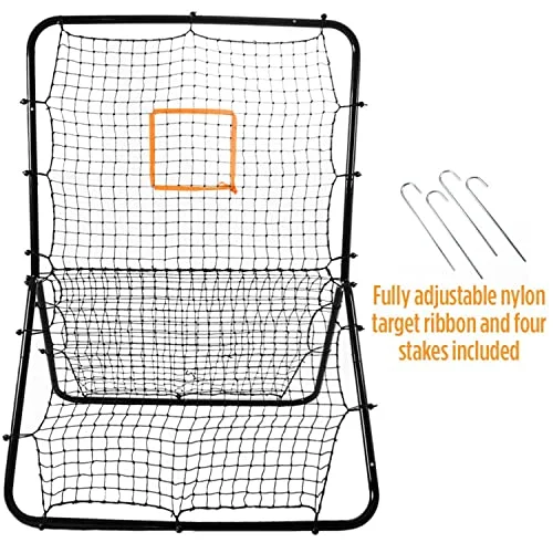 Crown Sporting Goods Multi-Sport Rebounder Pitch Back Screen with Adjustable Target, Black , 65 x 49-Inch