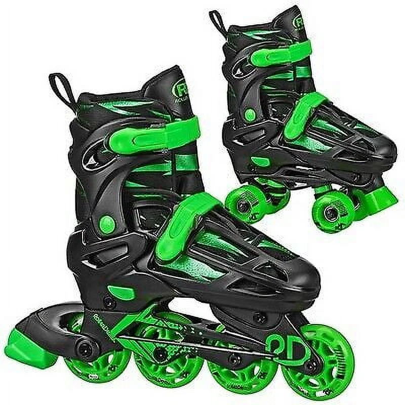 Green Wire Kids' Inline-Quad Combo Skates - Black/Green (3-6)