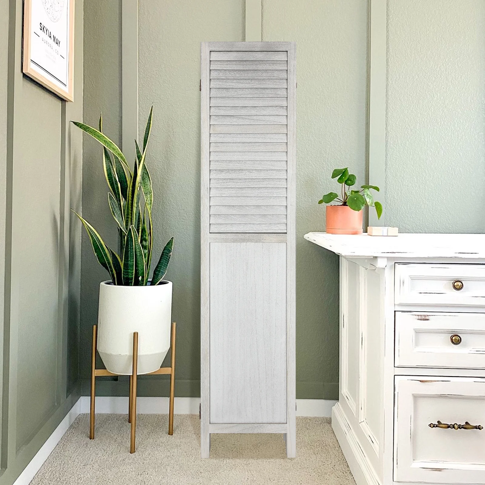 Fionafurn 6 Panel Room Divider with Chalkboard Panels Folding Partition Room Privacy Screen Fully Assembled, Natural