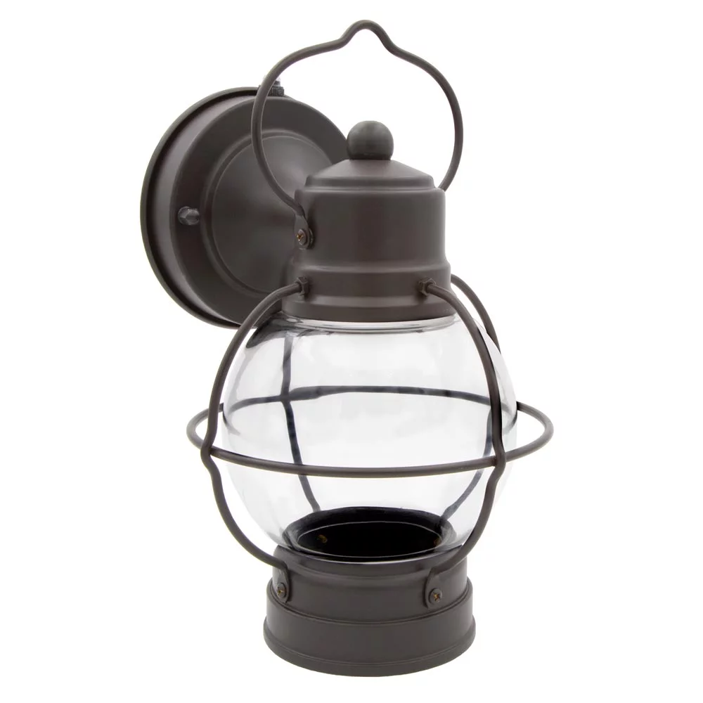 Maxxima LED Outdoor Wall Lantern, Brown Clear Glass Sconce, Dusk to Dawn Sensor, 750 Lumens, 3000K Warm White