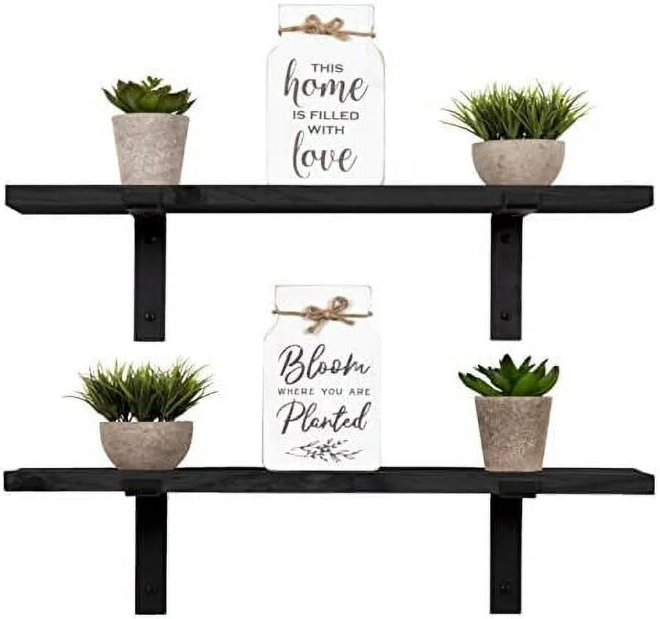 JDZHAPPYLIFE Rustic Wood Floating Shelves Wall Mounted   with L Brackets  Handmade|  (Special Walnut  24" x 5.5")