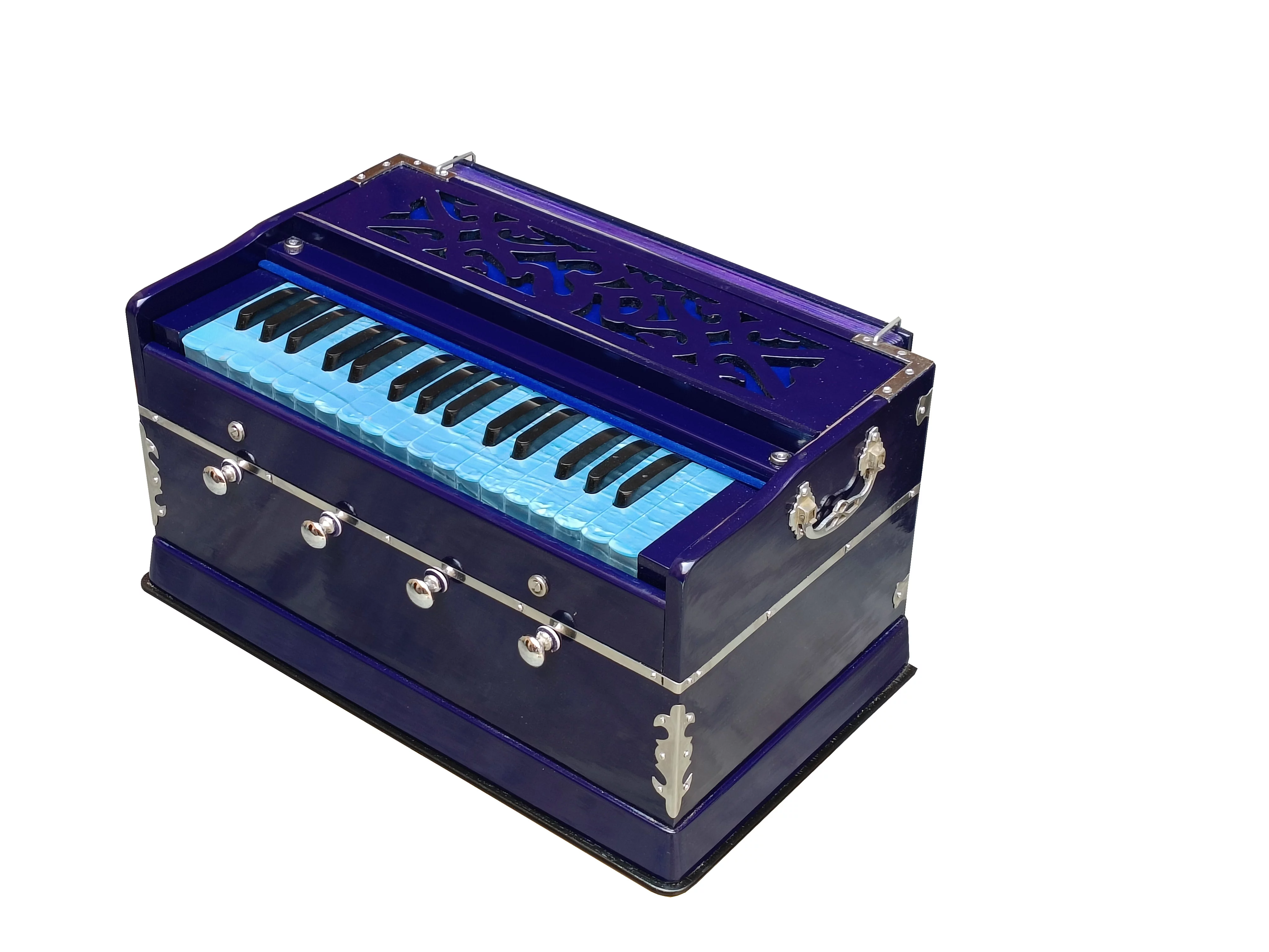 Harmonium Blue~2 Octaves~4 Stops~Double Reeds~440 Hz~32 Keys~7 Fold Bellow~Bhajan~Kirtan