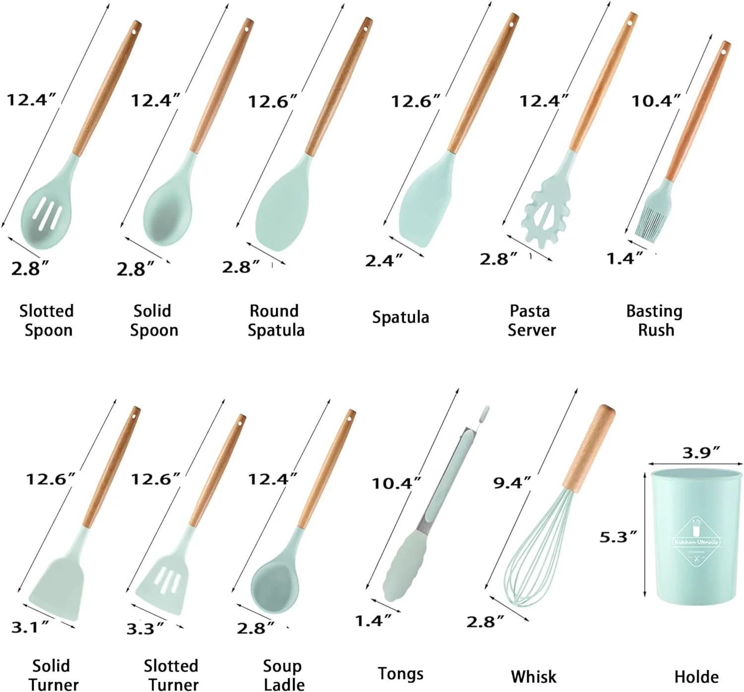 12-piece Silicone Kitchen Utensils Set, Non-stick Cookware Is Heat-resistant, BPA-free, Stirring Kitchen Tool Set (Light Green)