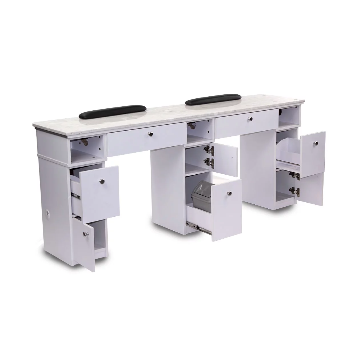 MAYAKOBA Sonoma Double Manicure Table, Nail Station for Beauty Salon Furniture & Equipment, Marble Top, Modern White/Silver