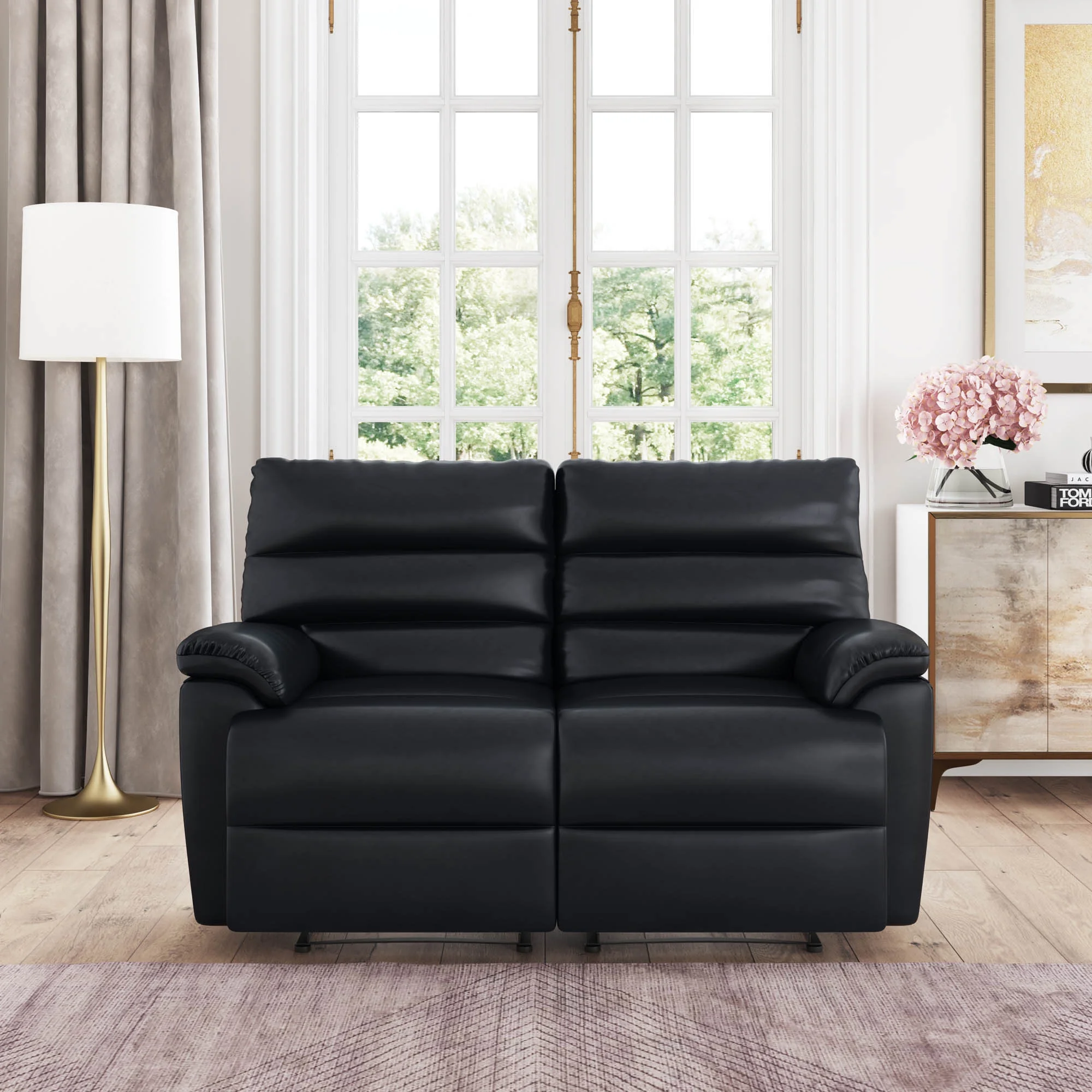 Relax A Lounger Boston Reclining Loveseat in Black Faux Leather Upholstery