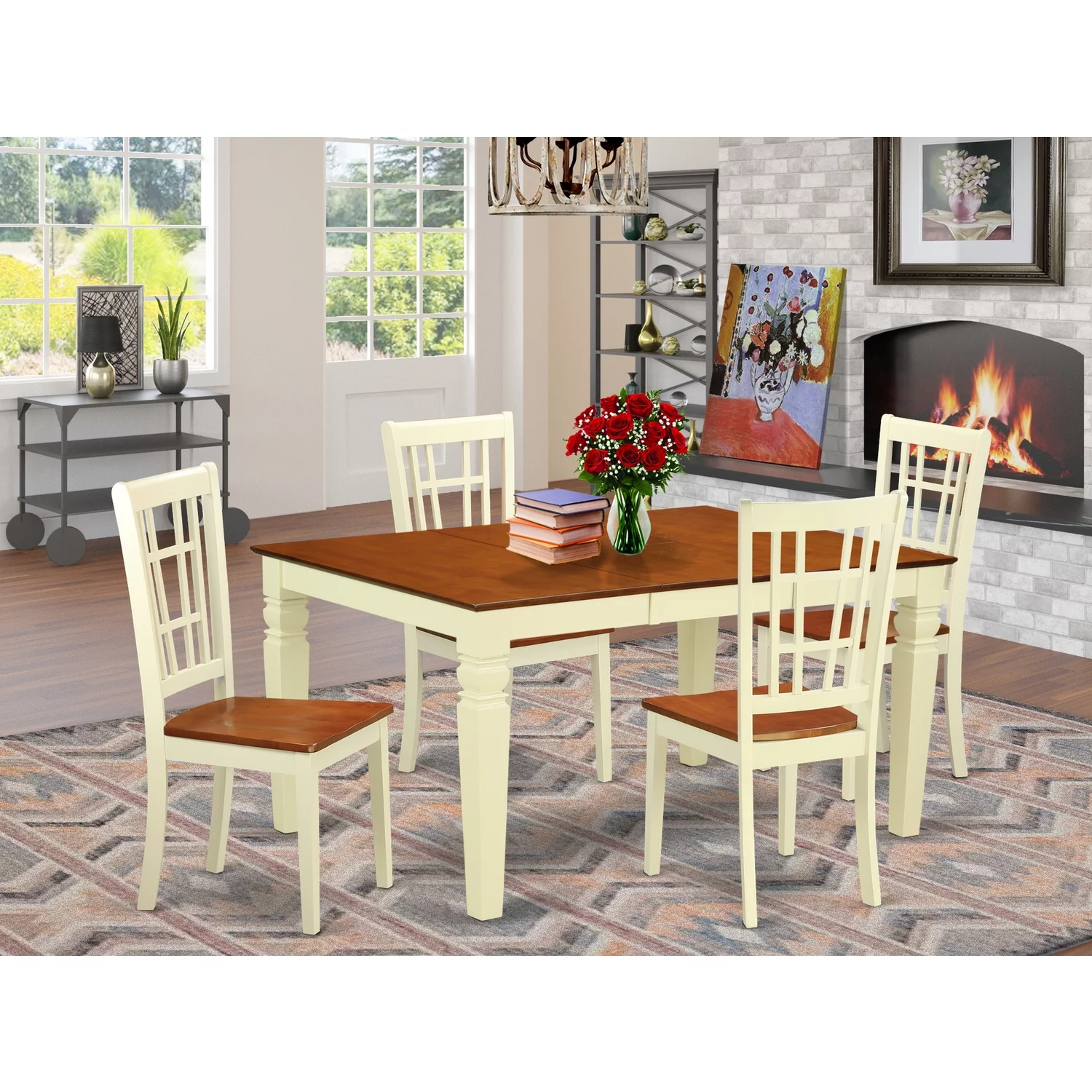 East West Furniture Weston 5-piece Wood Dinette Table Set in Buttermilk/Cherry