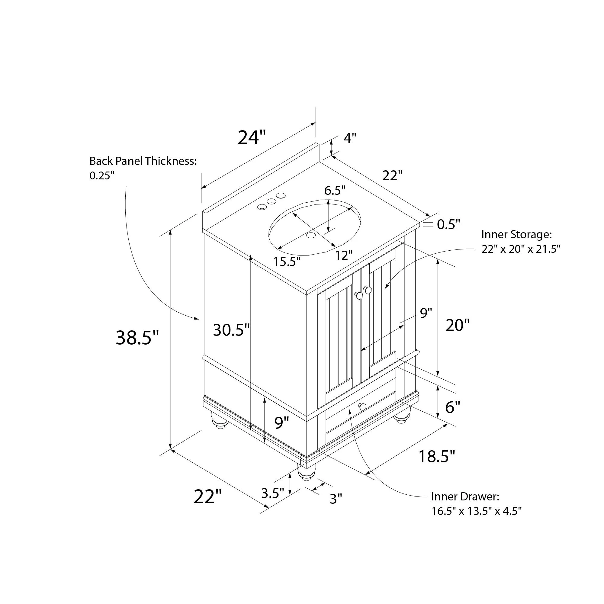 DHP Monteray Beach 24 Inch Bathroom Vanity with Sink, Natural