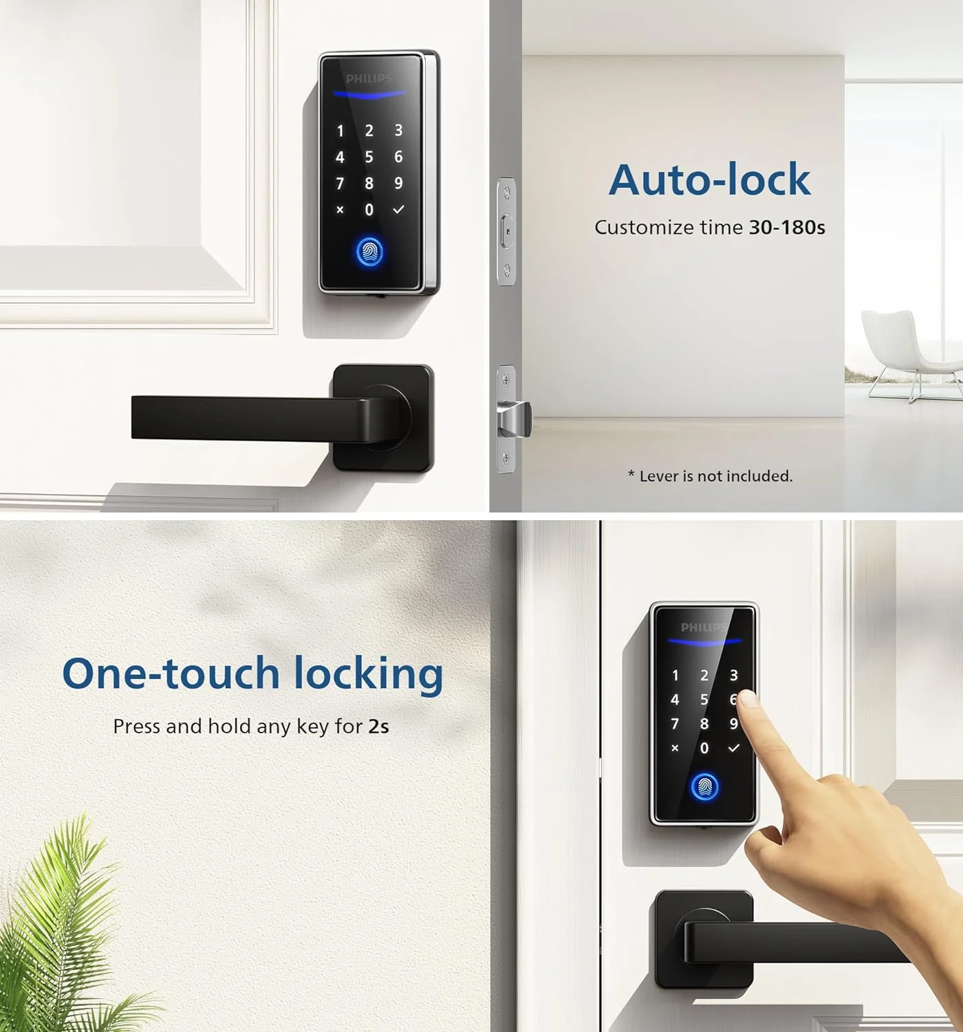 Philips Keyless Entry Door Lock with Keypad - Smart Deadbolt Lock for Front Door, Auto Lock, One-time PIN Code, Fingerprint Door Lock - Satin Nickel