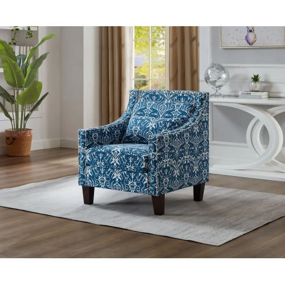 DremFaryoyo Mid-Century Printing Accent Chair  Polyester Fabric Upholstery Club Chair with Nail  Wood Frame Comfy Barrel Chair for Living Room  Bed Room Seat