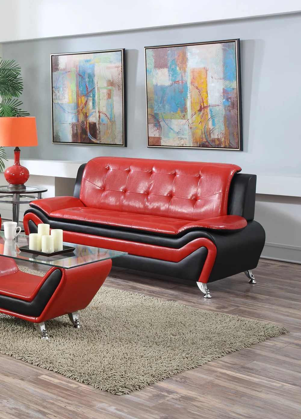 US Pride Furniture Wanda 3-Piece Modern Bonded Leather Sofa Set S5066-S5067