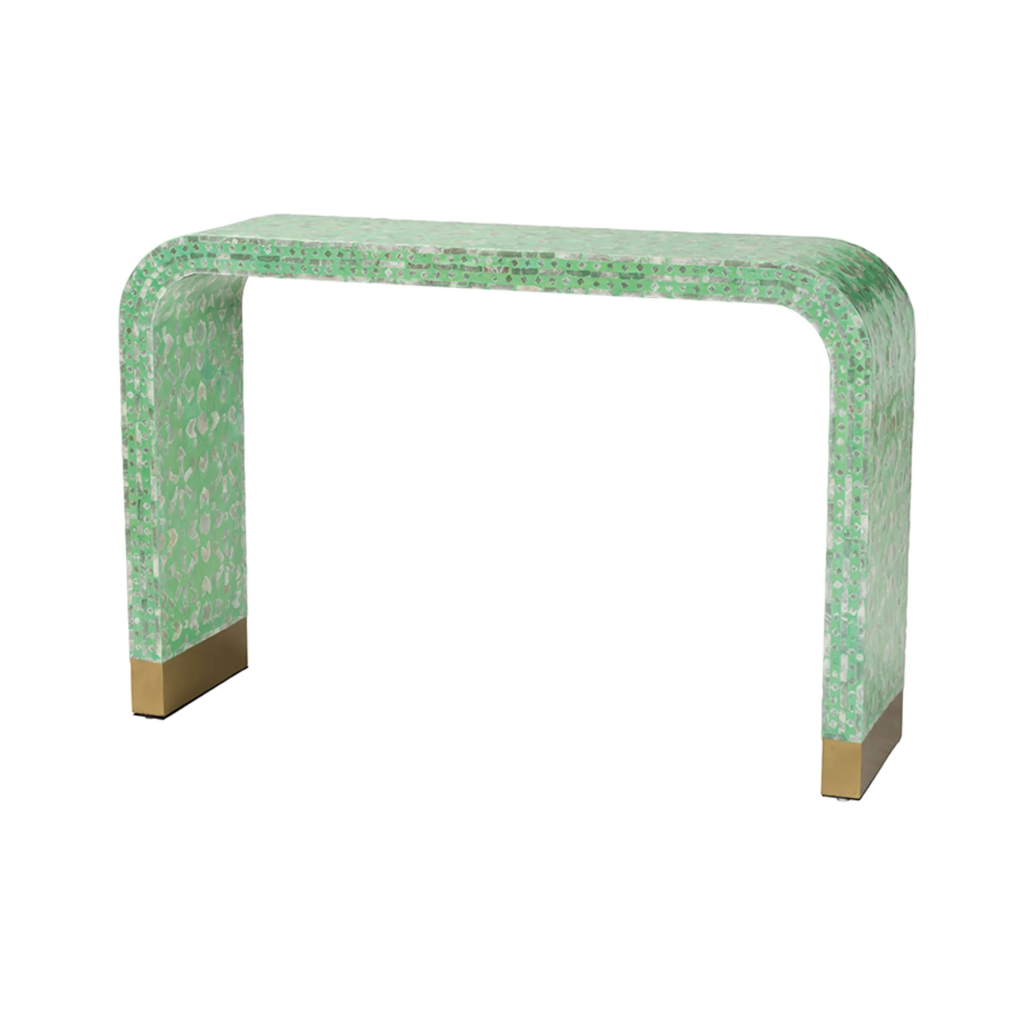 Baxton Studio Didrika Wood & Mother of Pearl Console Table in Seafoam Green