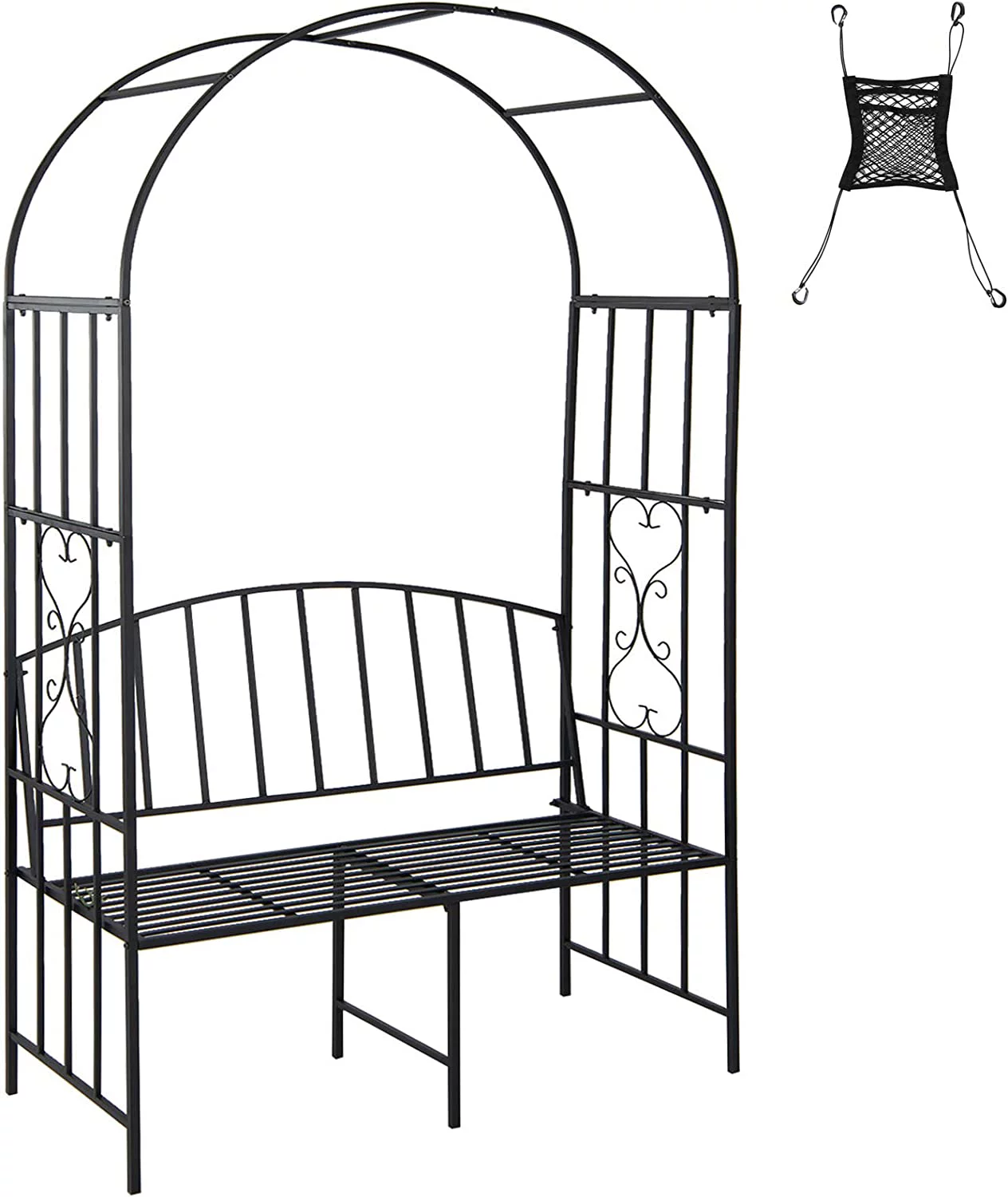 81in Metal Garden Arch with Bench, Outdoor Garden Arbor Archway Trellis for Climbing Plants Vines, 2-Person Bench Loads 660 lbs, Patio Trellis Pergola Arches for Wedding Party Ceremony Decor