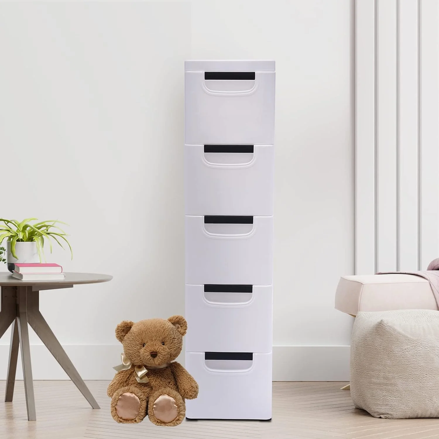 ZFGSUIJN Narrow Dresser  33" Tall Vertical Plastic Drawers Dresser  Chest of 5 Drawers  Tower  Clothing Organizer with Wheels for Closet Bedside  Playroom