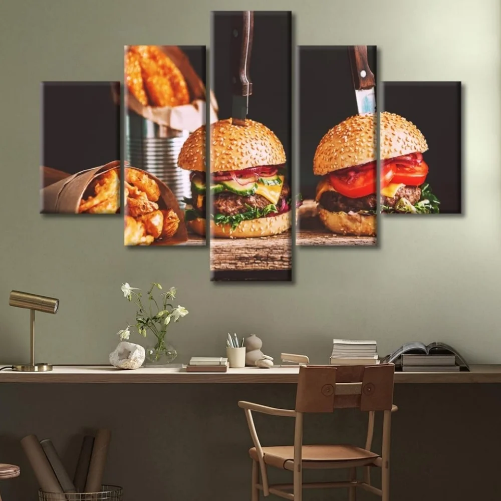 TISHIRON 5PCS Framed Food Theme Canvas Wall Art Set,50