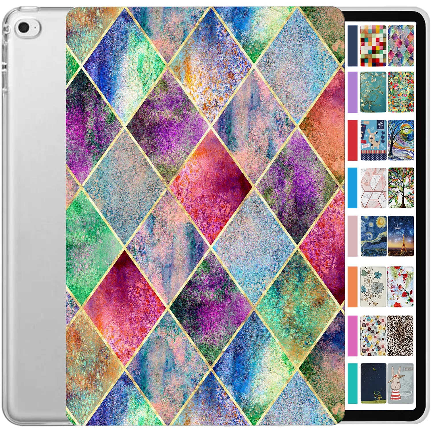 iPad Air 1 9.7 Inch 6 5 2 [ iPad 5th 6th Air 1st 2nd Generation ] A1474 A1475 A1476 MD785LL/A MD788LL/A MD786LL/A MD789LL/A Printed Slim Hard Shell Protective Stand Cover - Diamond Grid