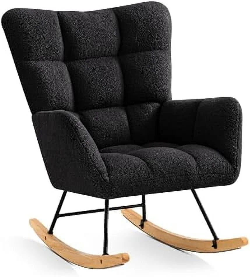 JYHOME Modern Rocking Chair Nursery  Sherpa Rocking Accent Chair with Thicken Cushioned Seat  Glider Chair for Nursery  Upholstered Comfy Chair for Living Room Bedroom(Green)