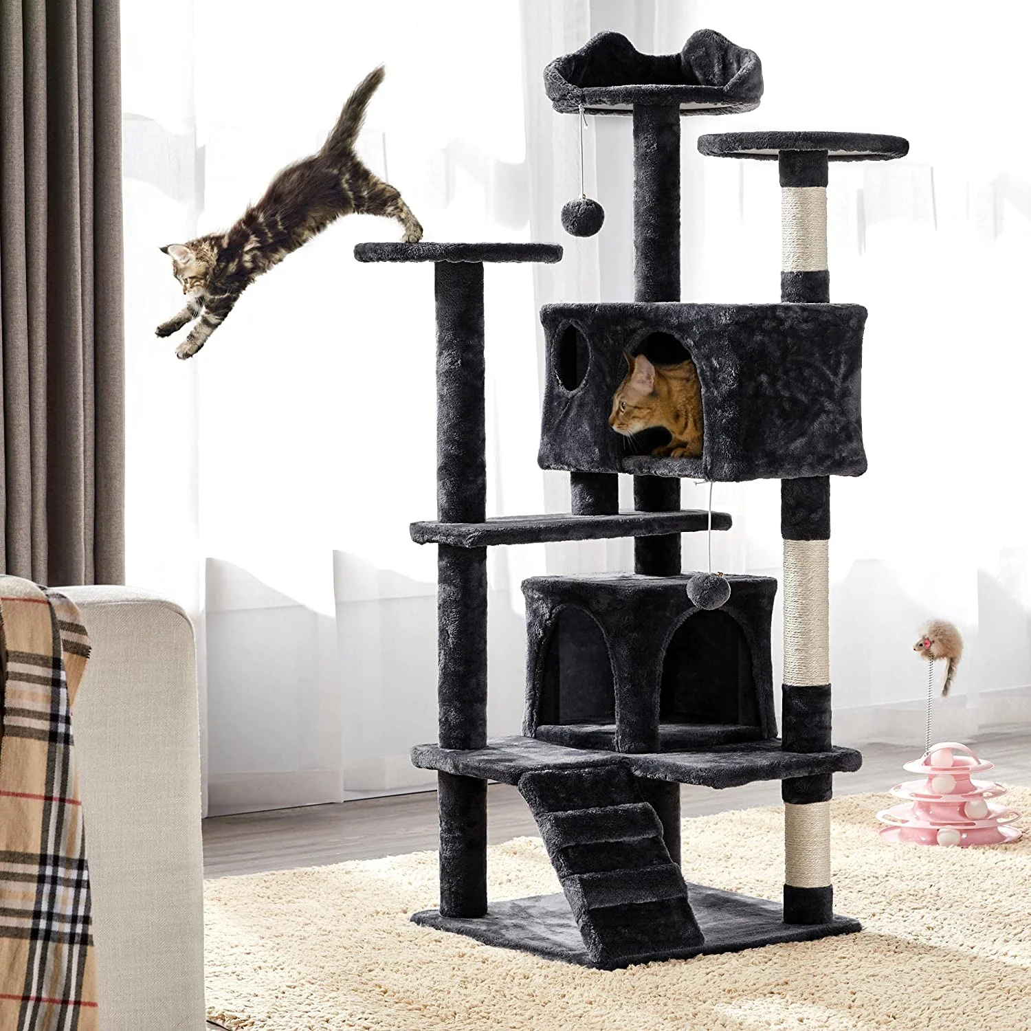 54in Cat Tree Tower Condo, Cat Tree for Indoor Cats w/Scratching Post for Kittens Pet House Play